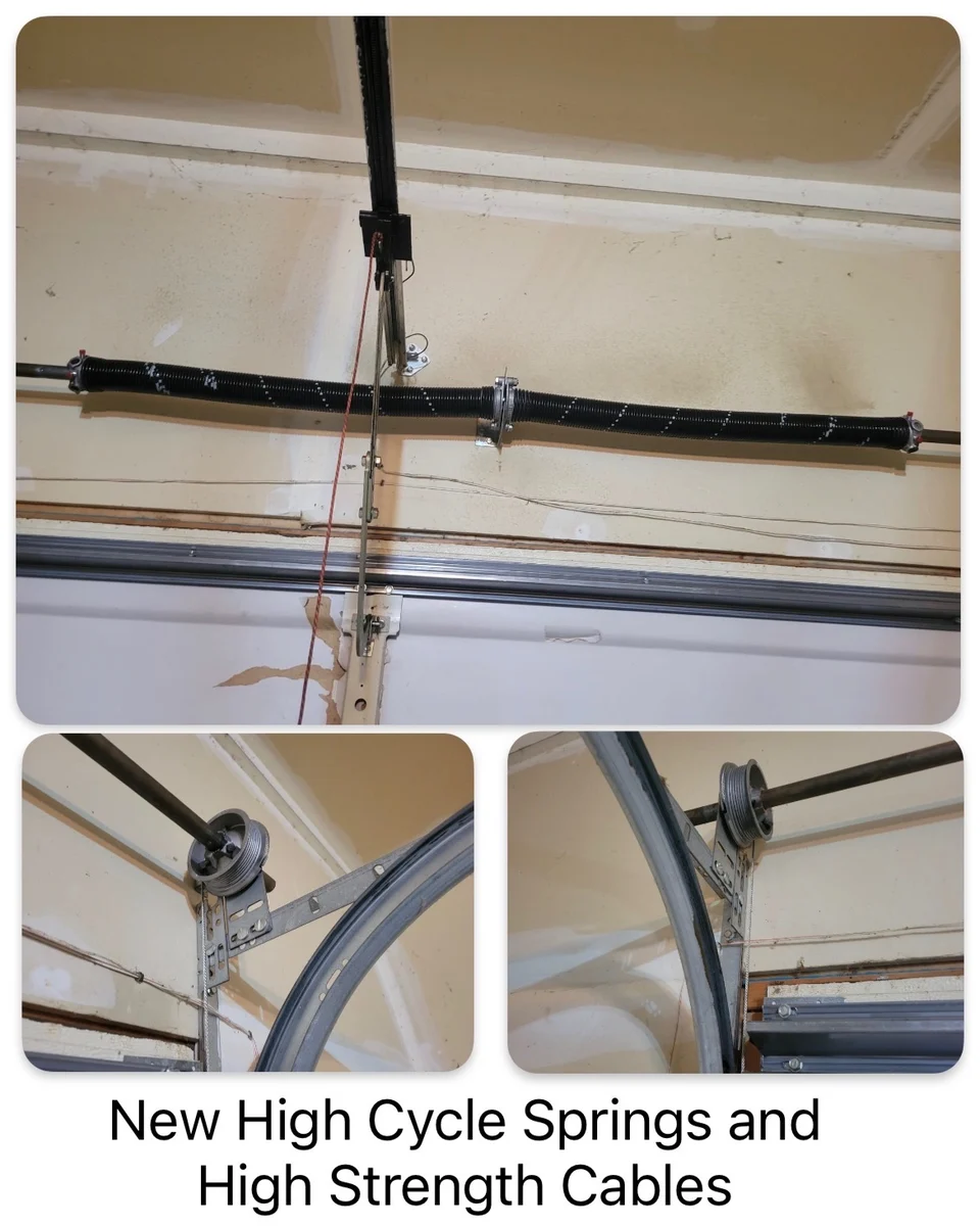 New high-cycle torsion springs and high-strength garage door cables installed